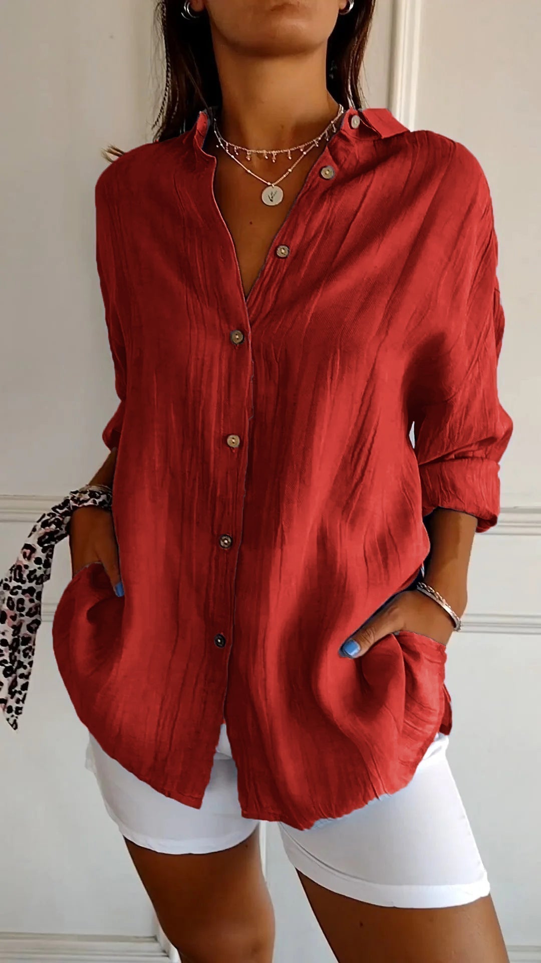 Beate | Damen Oversize Leinen Hemd Crinkle – Lässiges Leinenhemd Knopfleiste Sommer 2026