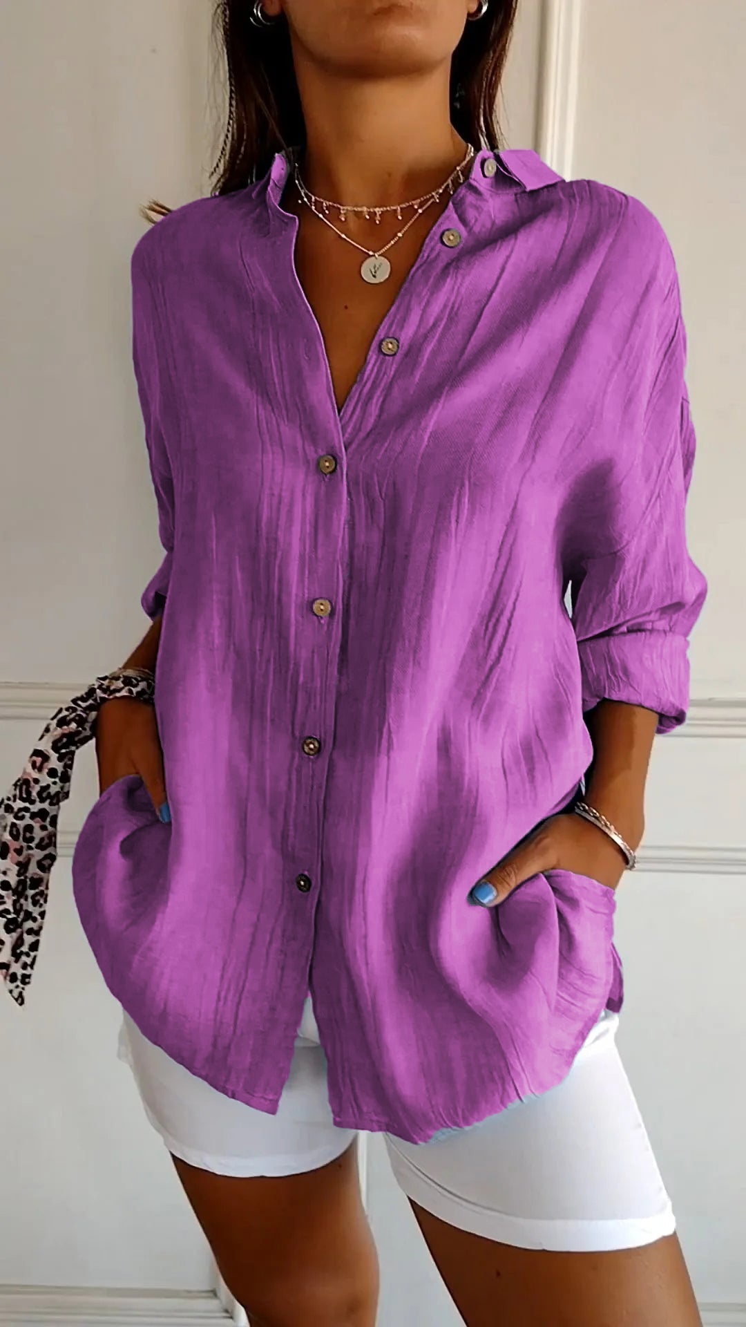 Beate | Damen Oversize Leinen Hemd Crinkle – Lässiges Leinenhemd Knopfleiste Sommer 2026