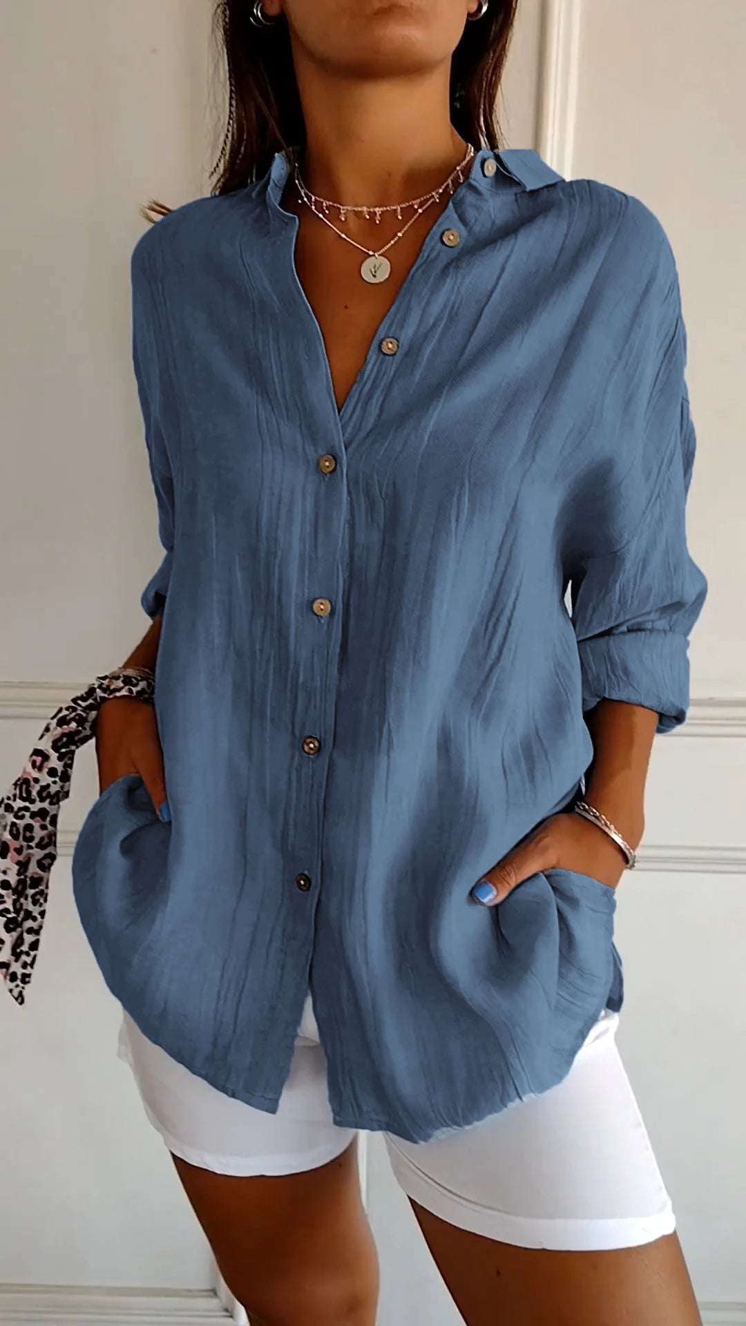 Beate | Damen Oversize Leinen Hemd Crinkle – Lässiges Leinenhemd Knopfleiste Sommer 2026