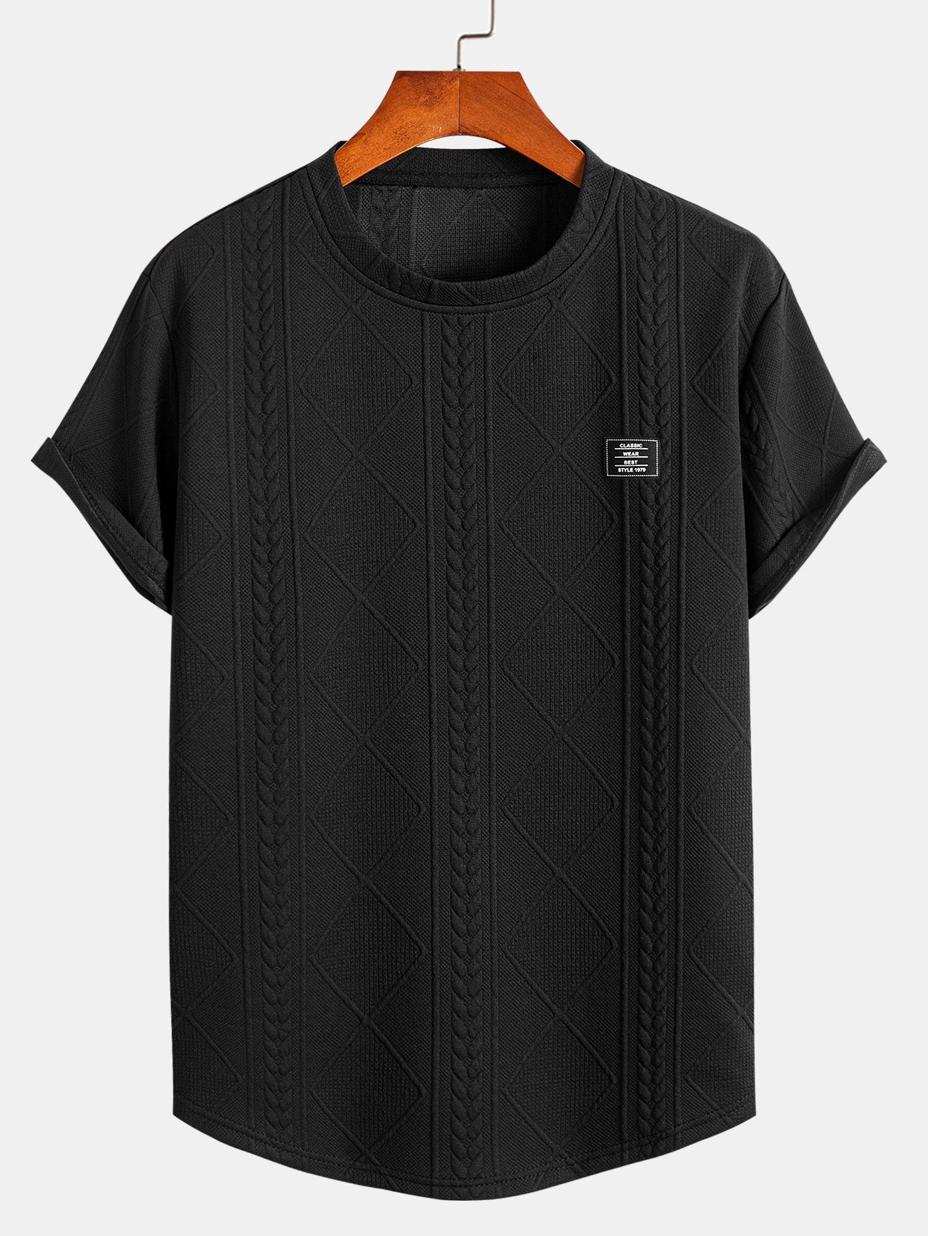 Kurzärmeliges geometrisches Jacquard-T-Shirt mit abgerundetem Saum & Shorts