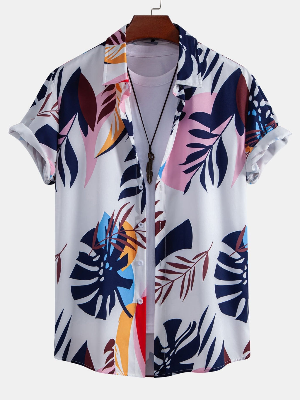 Leaf Farbe Block Print Button Up Shirt & Swim Short