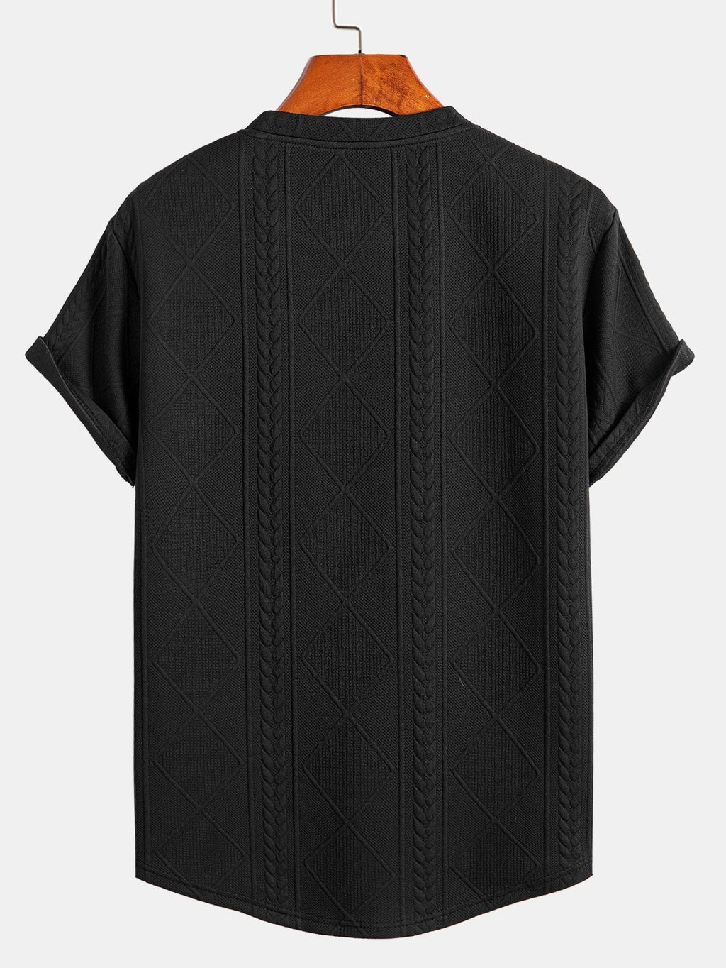Kurzärmeliges geometrisches Jacquard-T-Shirt mit abgerundetem Saum & Shorts