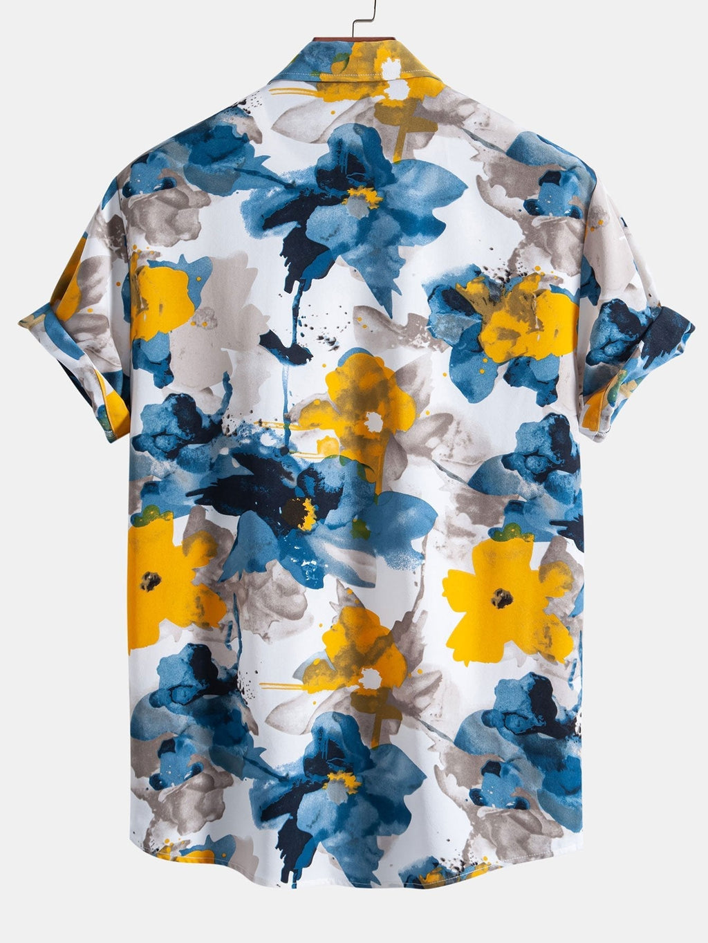Tintenblaues Blumenmuster Hemd mit Knöpfen & Badeshorts