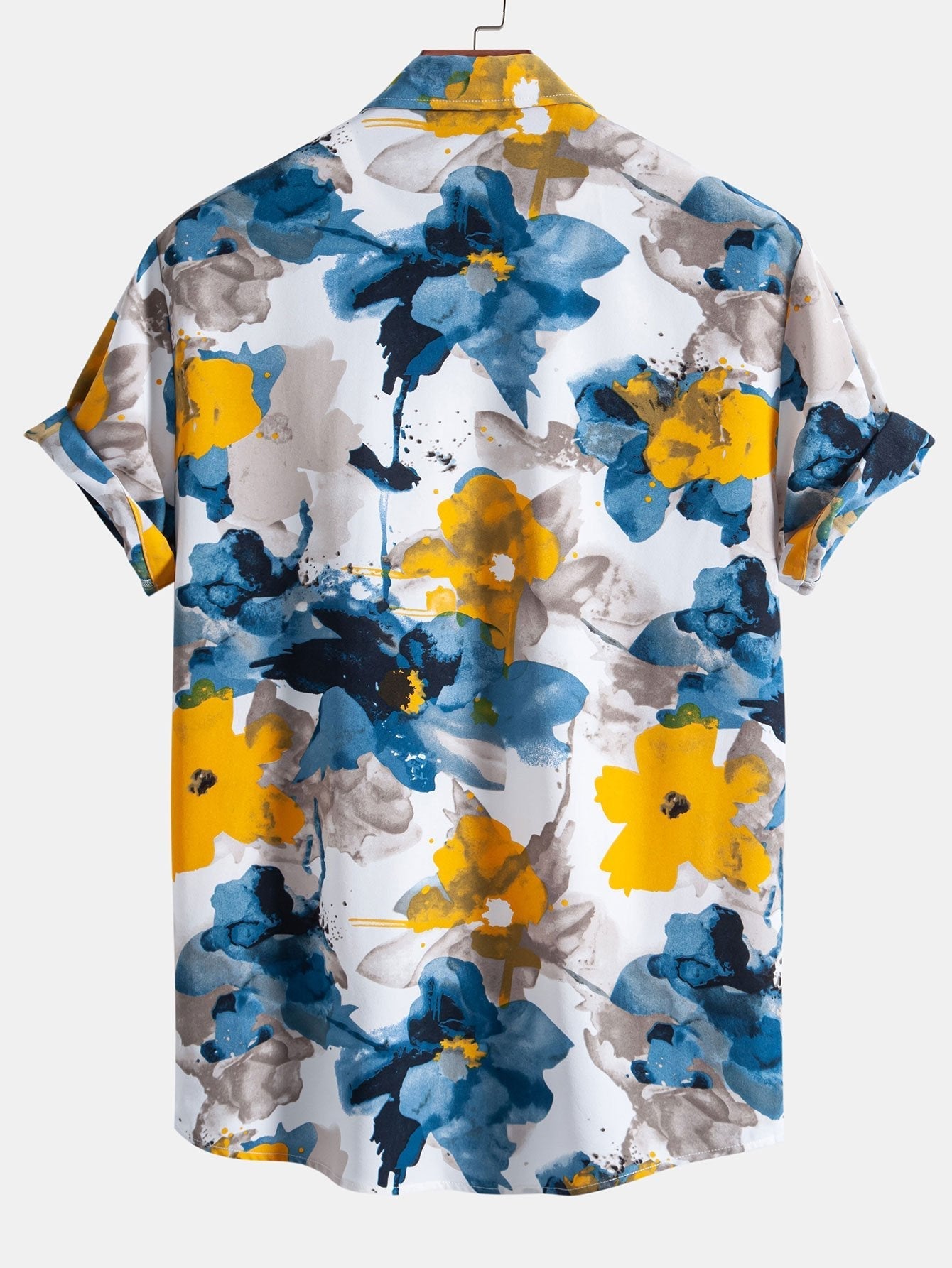 Tintenblaues Blumenmuster Hemd mit Knöpfen & Badeshorts