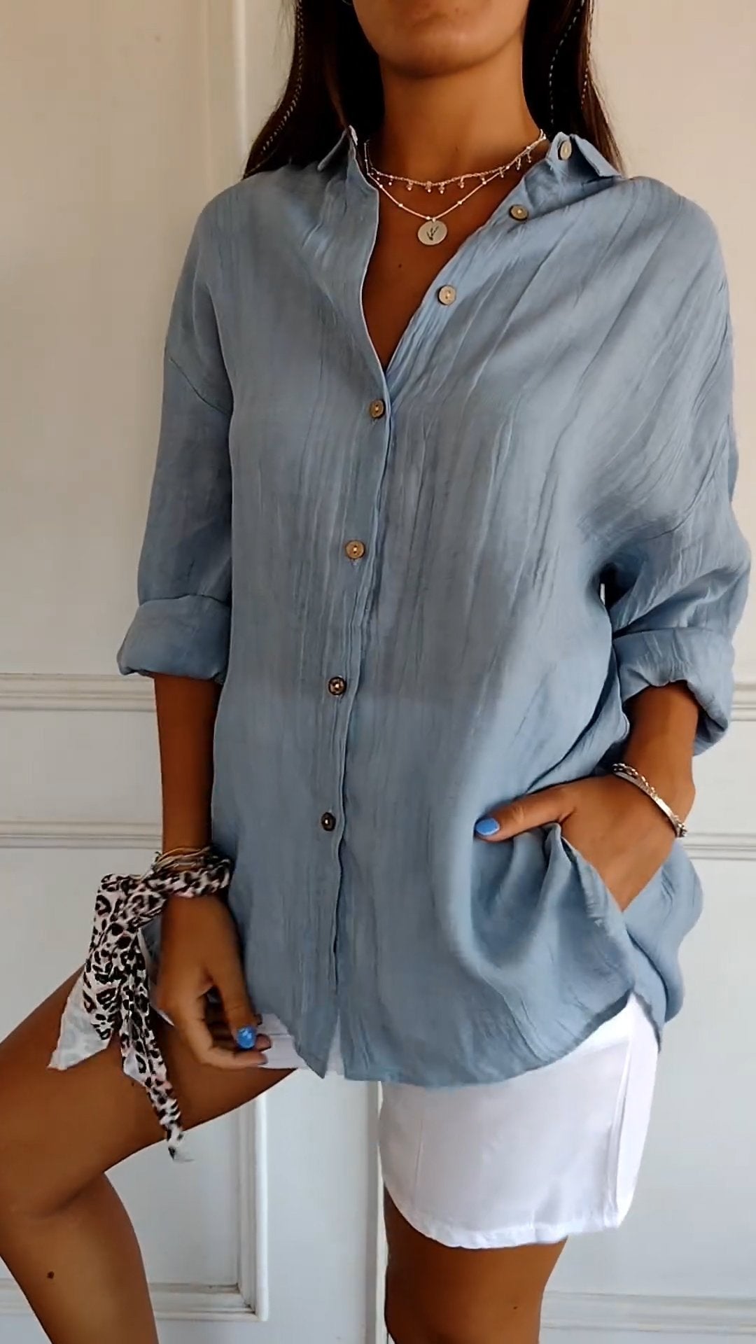 Beate | Damen Oversize Leinen Hemd Crinkle – Lässiges Leinenhemd Knopfleiste Sommer 2026