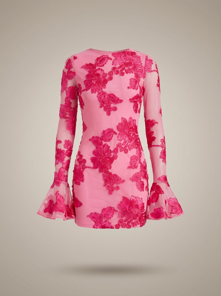 Melina | Jurk Dames Aansluitend Bloemenprint Flare Mouwen