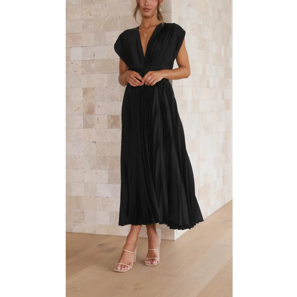 Kaitlyn | Damen Kleid Hochzeitsgast Midi V-Ausschnitt Elegant Plissee