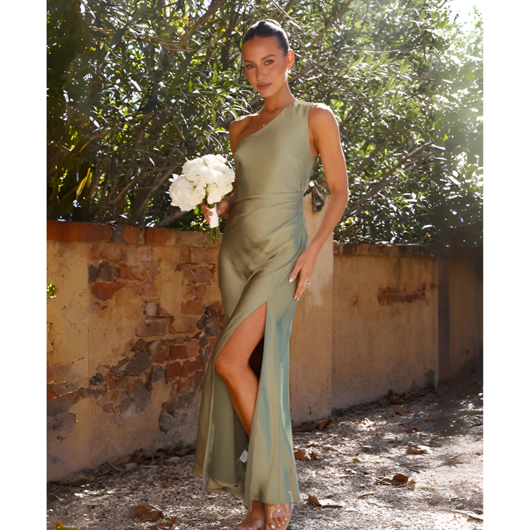 Kassandra | Damen One-Shoulder Asymmetrisches Maxikleid