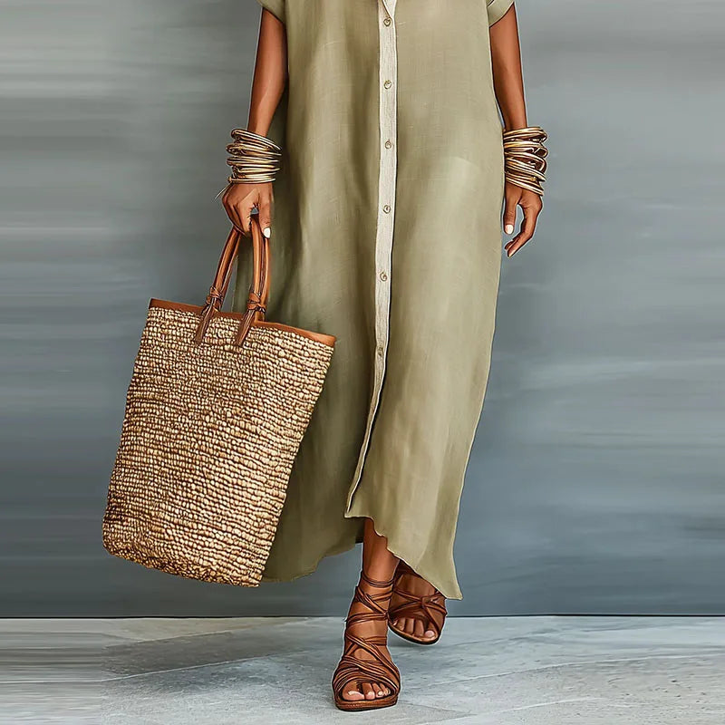 Kassiopeia | Damen Hemdkleid mit Knopfleiste Maxi