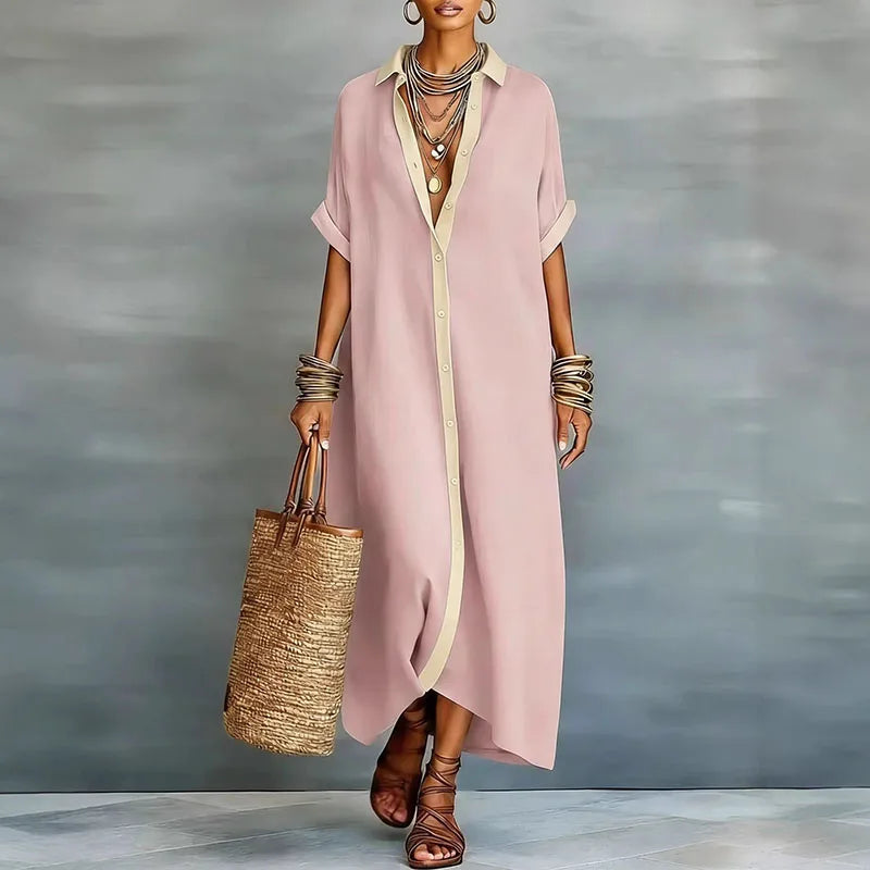 Kassiopeia | Damen Hemdkleid mit Knopfleiste Maxi