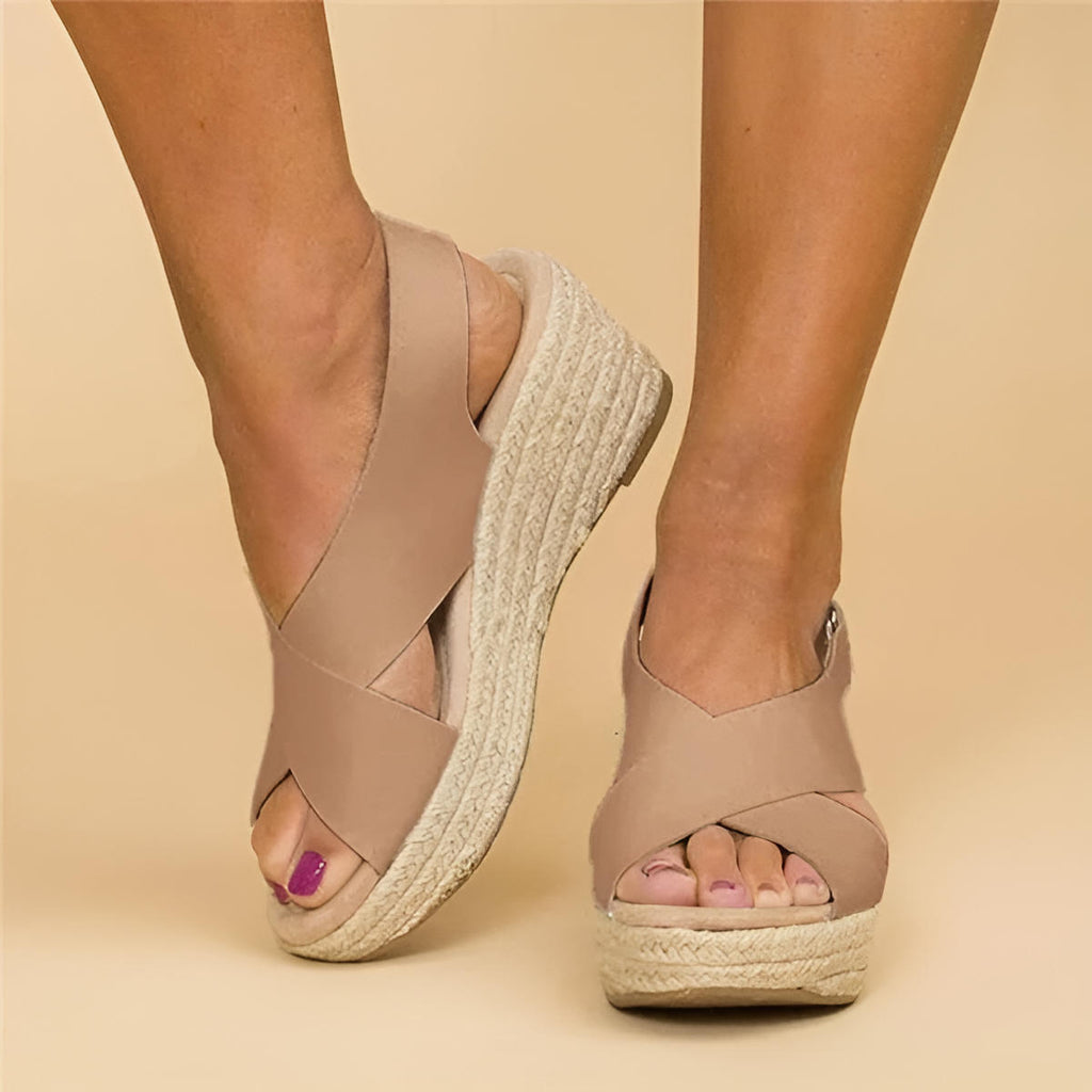 Damen Überkreuzten Riemen Keilabsatz Sandalen
