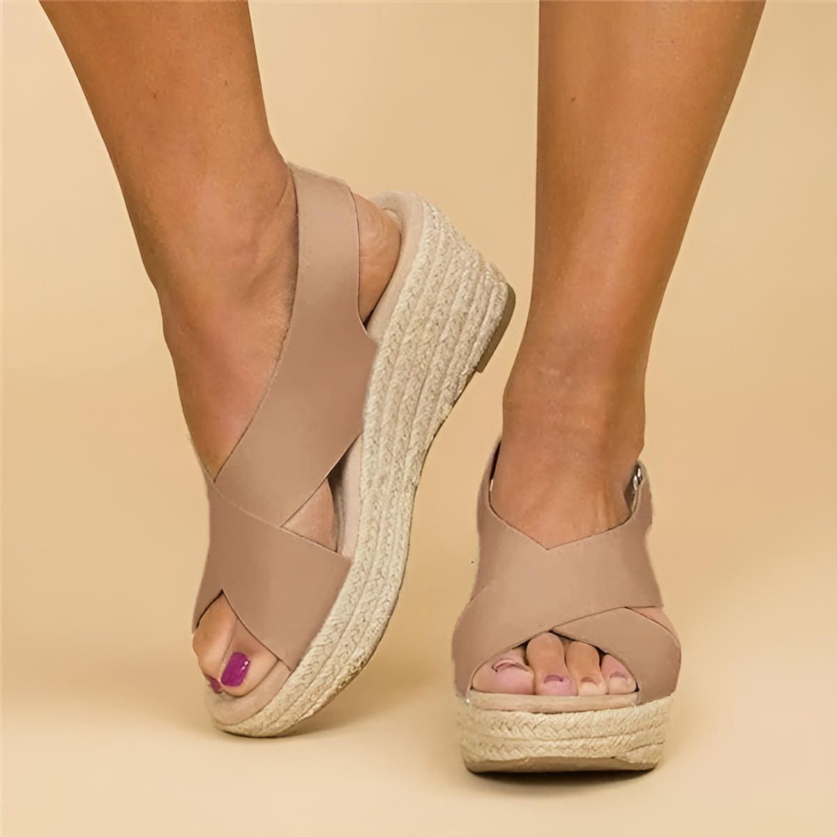Damen Überkreuzten Riemen Keilabsatz Sandalen