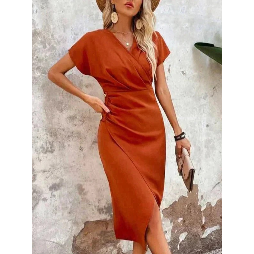 Kim | Damen Oranges Wickel V-Ausschnitt Hochzeit