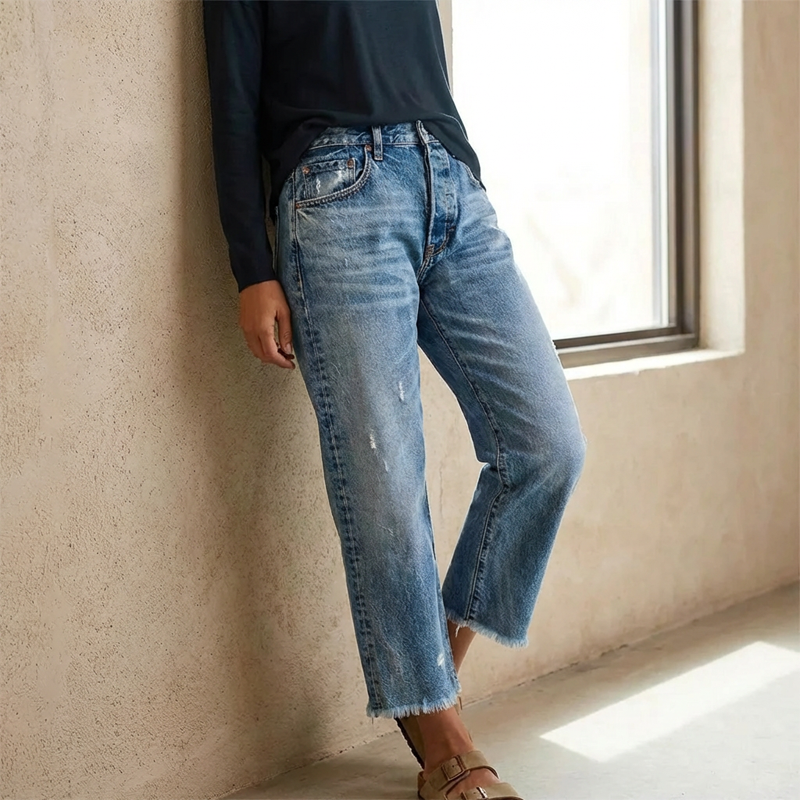 Ida | Klassische Damen kurze Jeans Straight-Cut