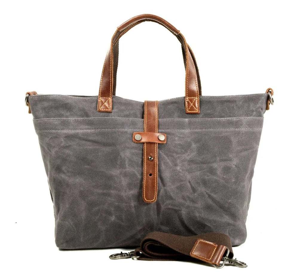 Hannah | Klassische wasserdichte Wachstuch-Tasche mit Lederbesatz