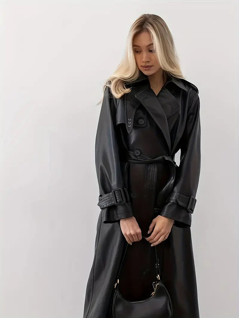 Laura | Klassischer Kunstleder-Trenchcoat mit Taillenbetonung für Damen