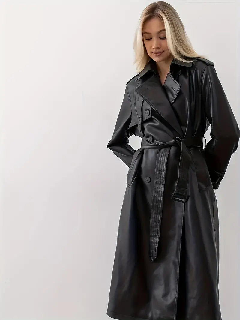 Laura | Klassischer Kunstleder-Trenchcoat mit Taillenbetonung für Damen