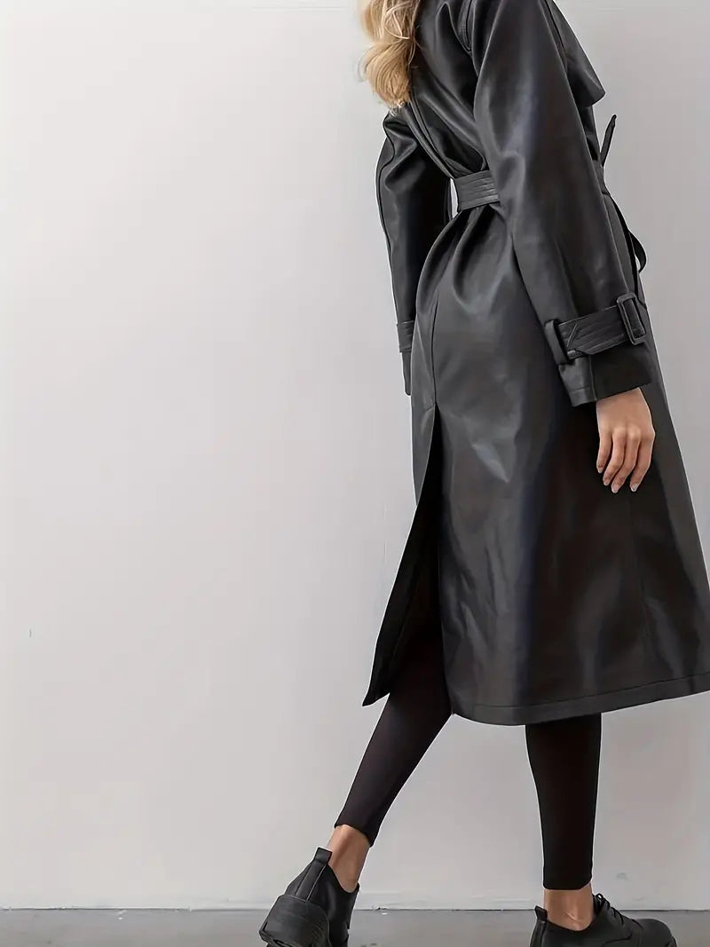 Laura | Klassischer Kunstleder-Trenchcoat mit Taillenbetonung für Damen