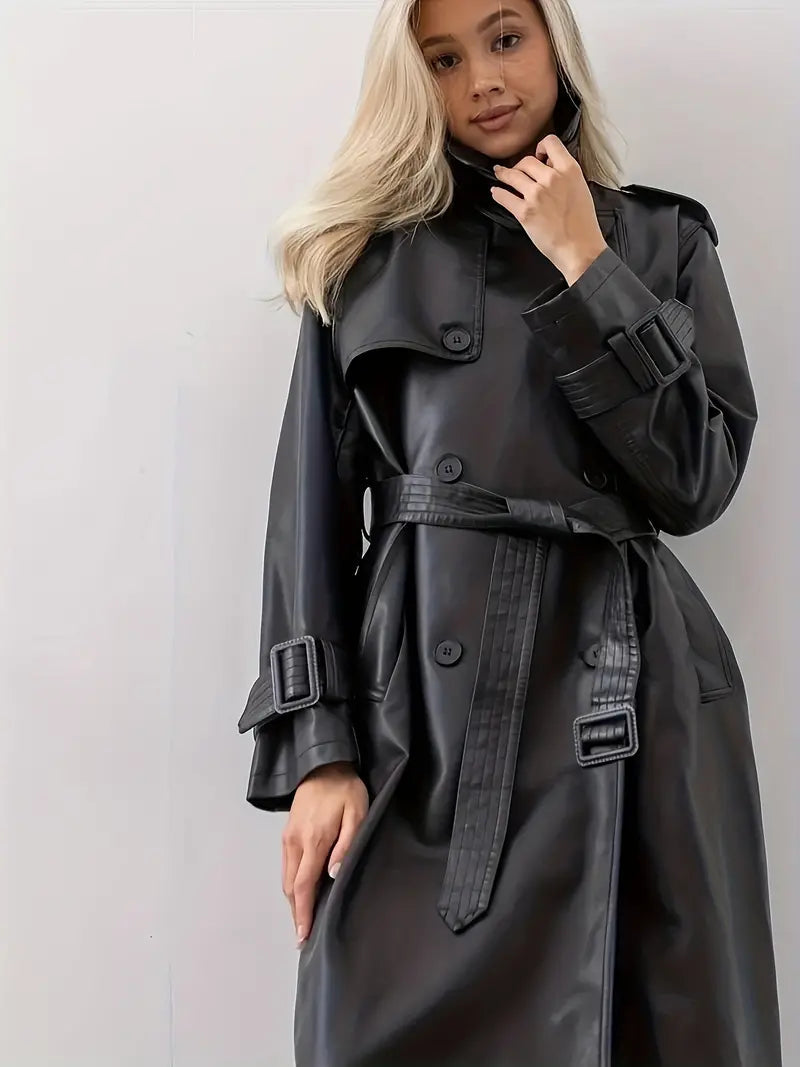 Laura | Klassischer Kunstleder-Trenchcoat mit Taillenbetonung für Damen