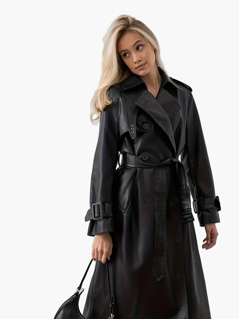 Laura | Klassischer Kunstleder-Trenchcoat mit Taillenbetonung für Damen