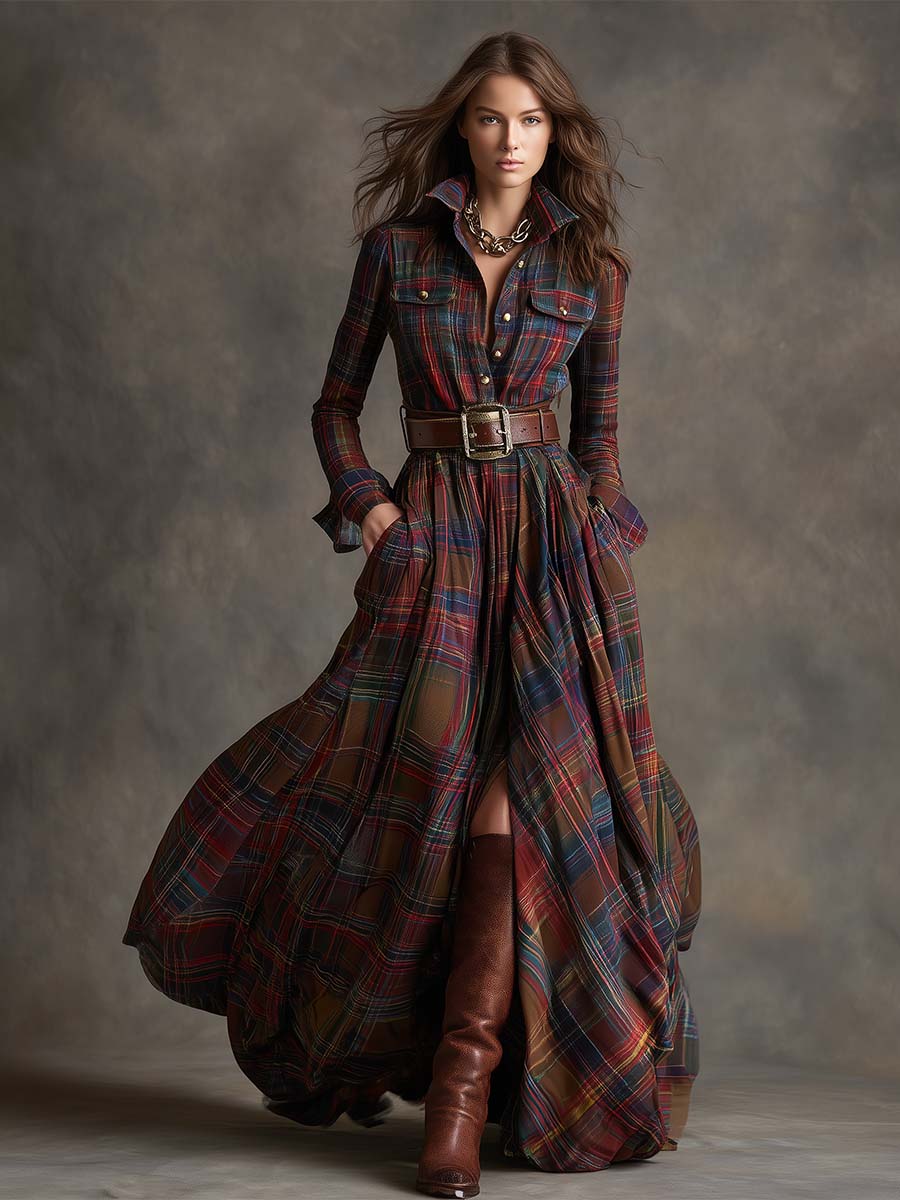 Elena | Klassisches Damen Abendkleid mit Karomuster
