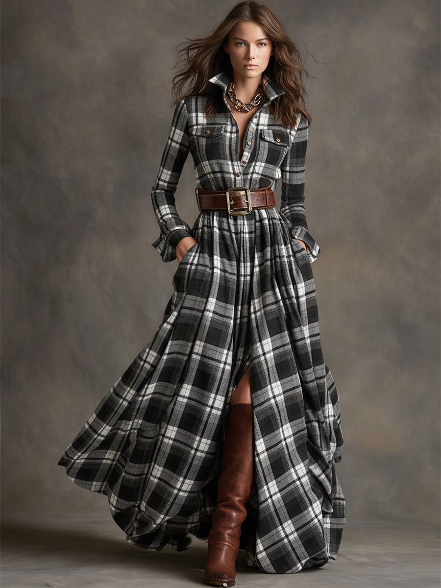 Elena | Klassisches Damen Abendkleid mit Karomuster