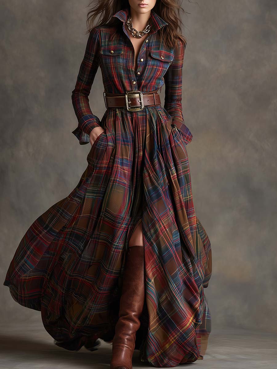 Elena | Klassisches Damen Abendkleid mit Karomuster
