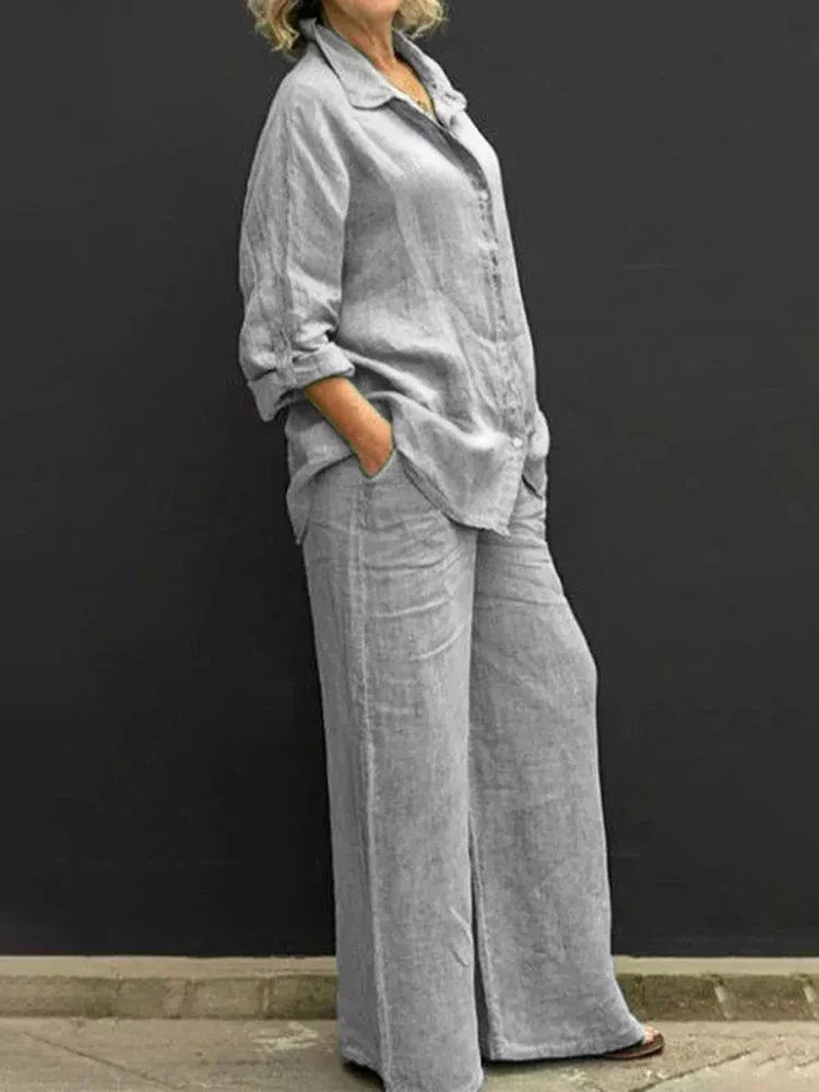 Isabella | Klassisches Damen Leinen Set mit Bluse und Hose