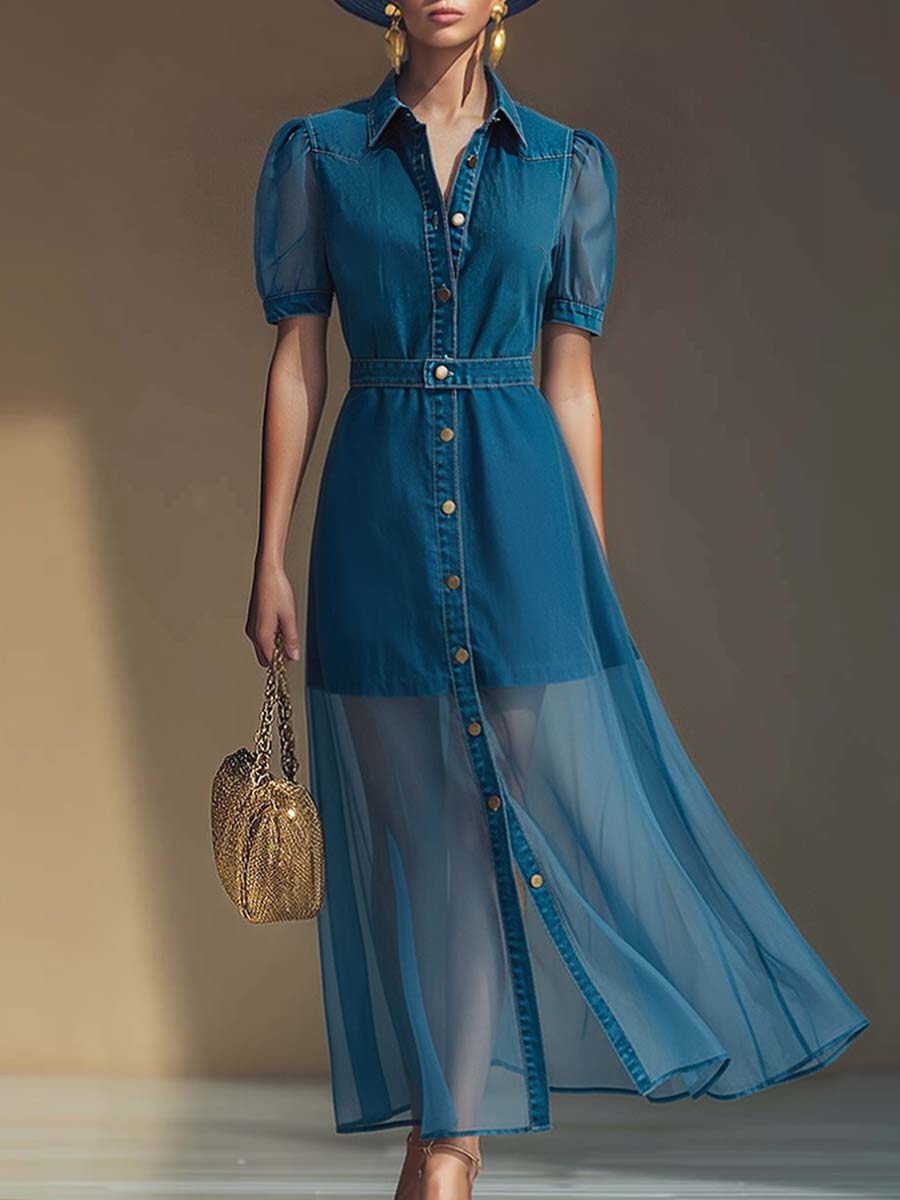 Klementine | Damen Durchgeknöpftes Jeanskleid Maxikleid