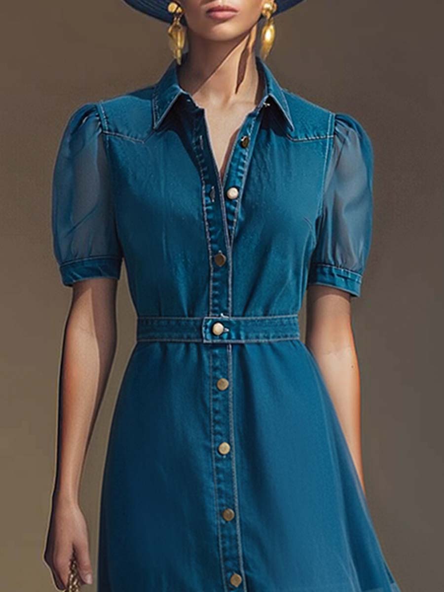 Klementine | Damen Durchgeknöpftes Jeanskleid Maxikleid