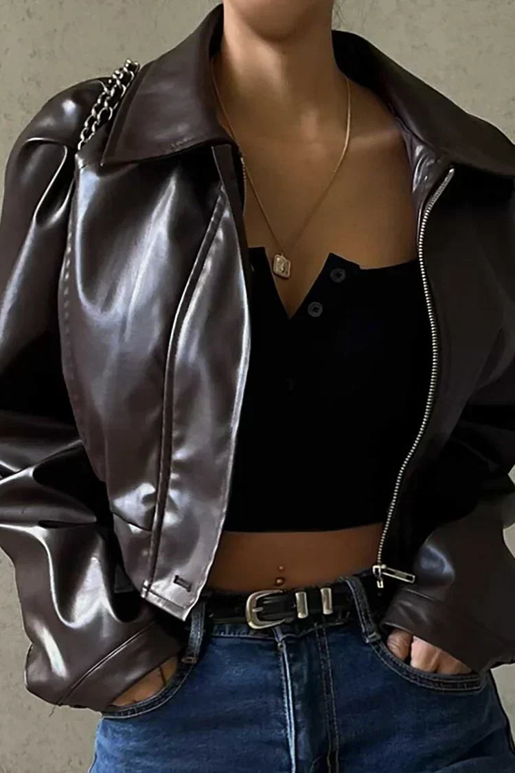 Anna | Kurze Damen Lederjacke mit Puffärmeln
