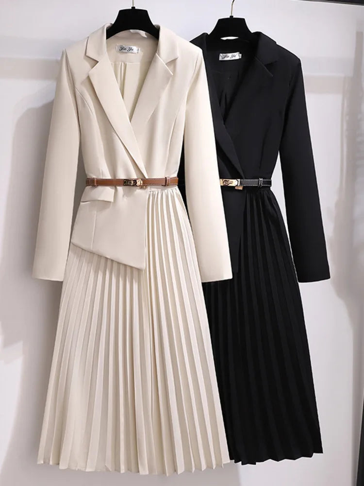 Larissa | Damen Plissee Midikleid mit Gürtel