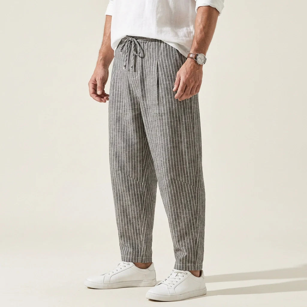 Sommerhose für Herren im Barrel Fit mit Kordelzug und gestreiftem Design