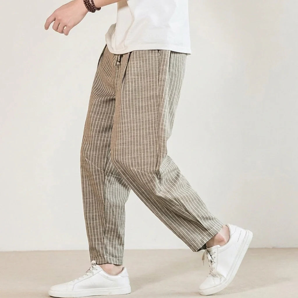 Sommerhose für Herren im Barrel Fit mit Kordelzug und gestreiftem Design