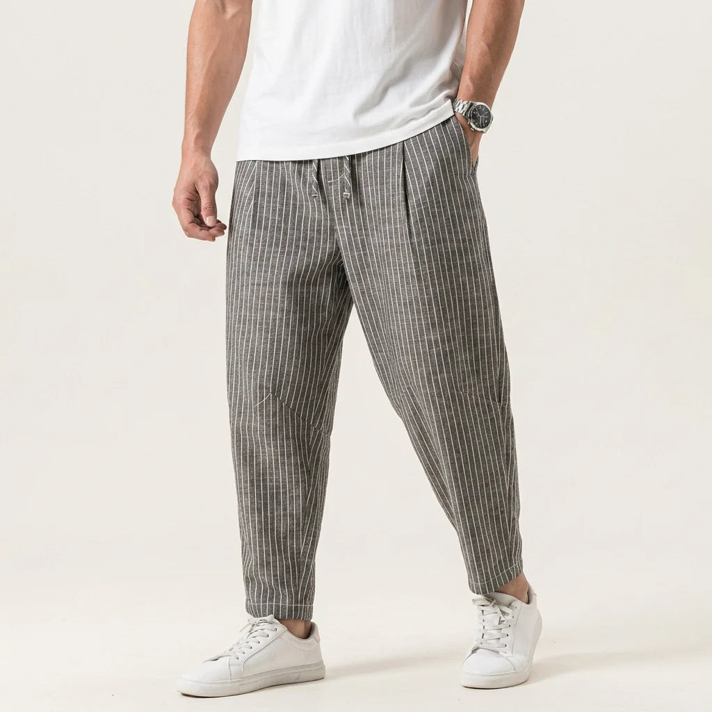 Sommerhose für Herren im Barrel Fit mit Kordelzug und gestreiftem Design