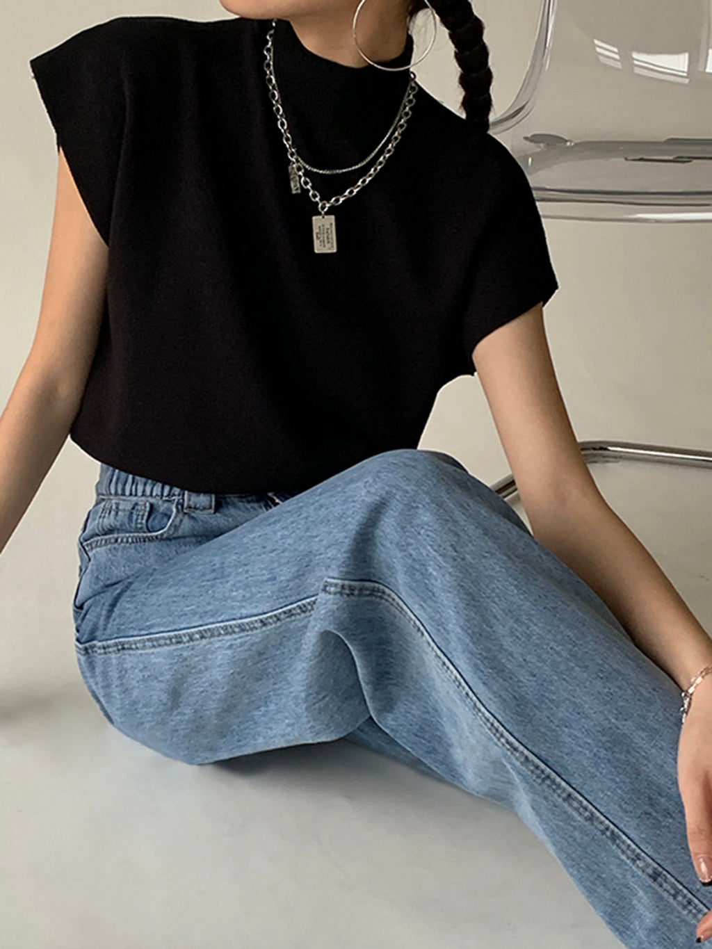 Zara | Damen Strick Pullunder schwarz, ärmellose Weste Rollkragen
