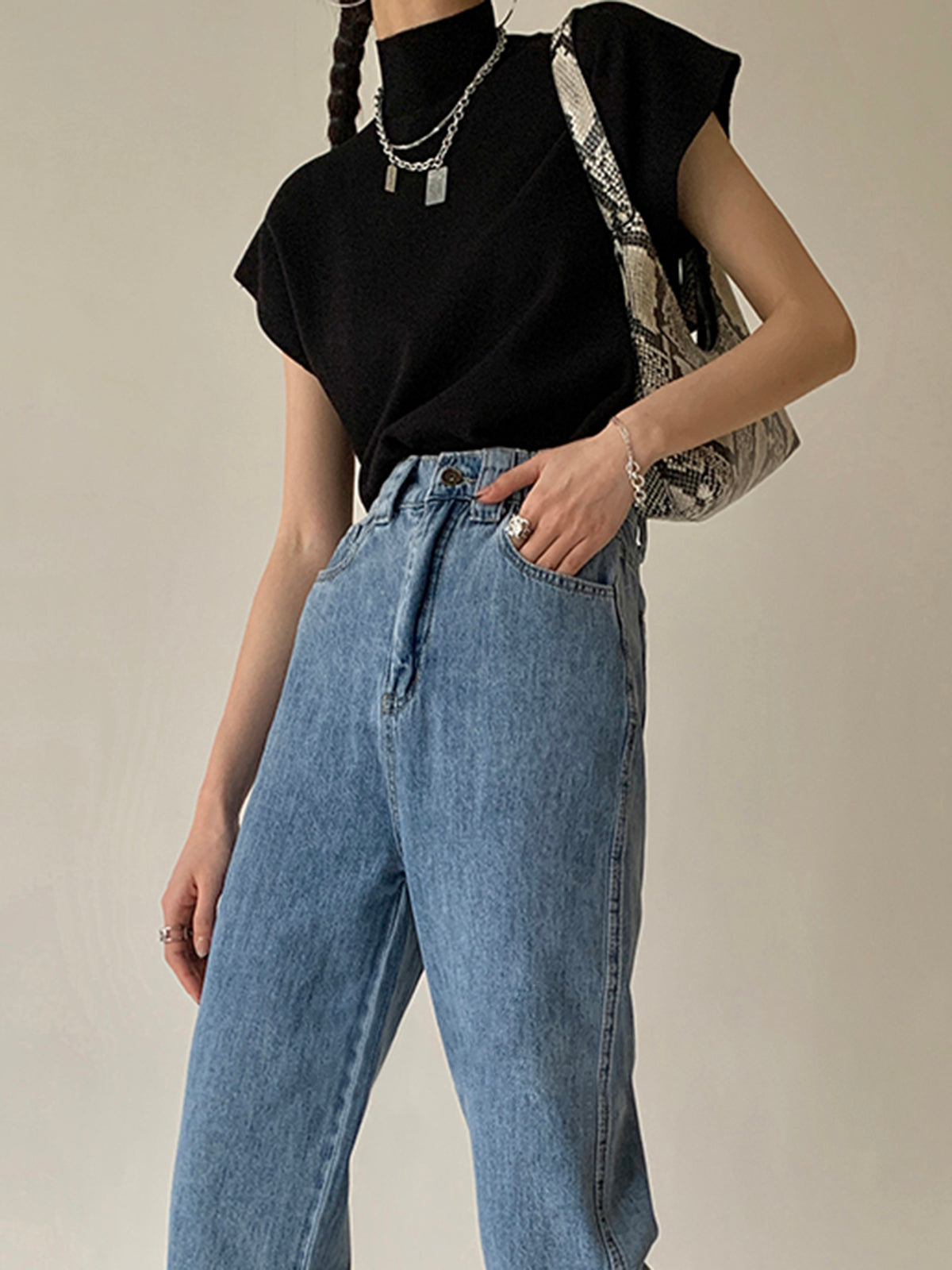 Zara | Damen Strick Pullunder schwarz, ärmellose Weste Rollkragen