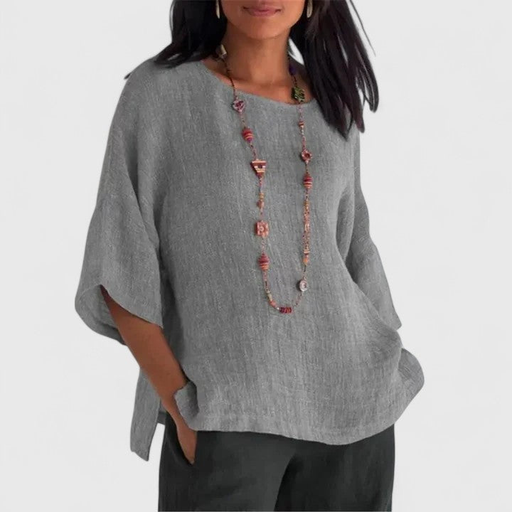 Leonie | Damen 3/4 Arm Bluse mit rundem Ausschnitt