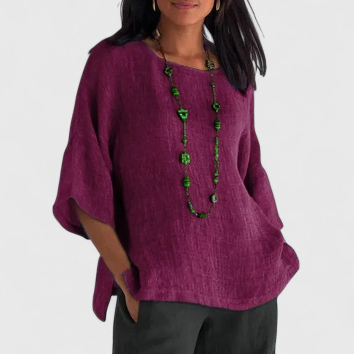 Leonie | Damen 3/4 Arm Bluse mit rundem Ausschnitt
