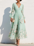 Leonora | Damen Blumen Midi Kleid mit V-Ausschnitt