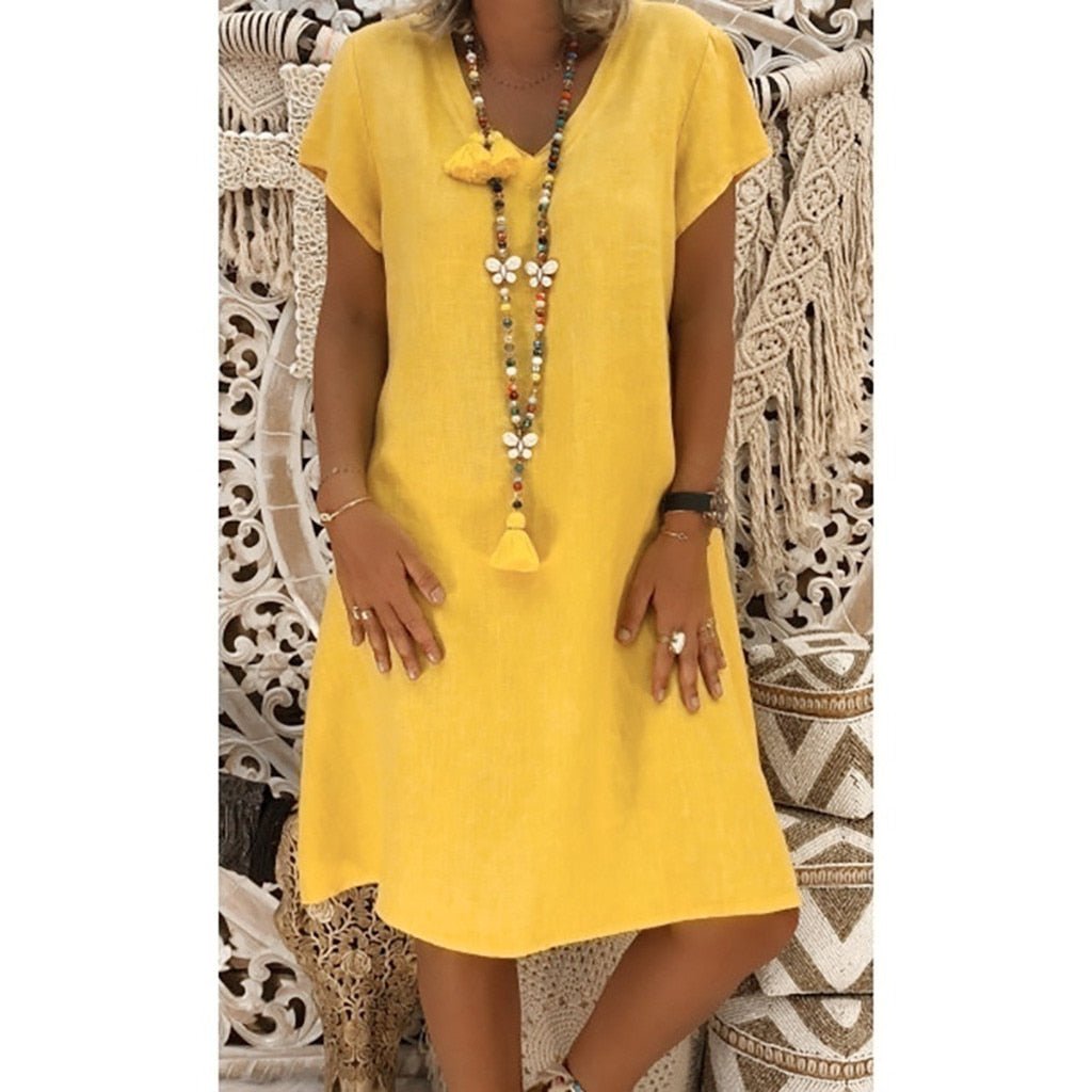 Leonora | Damen V-Ausschnitt Kurzarm Mini Kleid