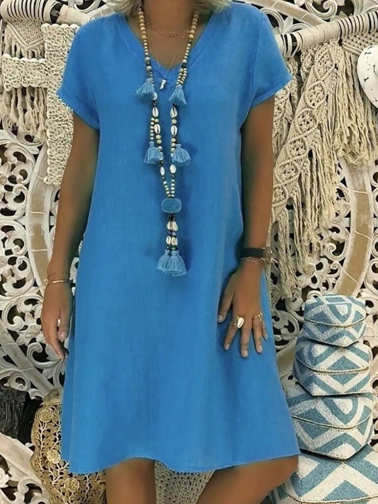 Leonora | Damen V-Ausschnitt Kurzarm Mini Kleid