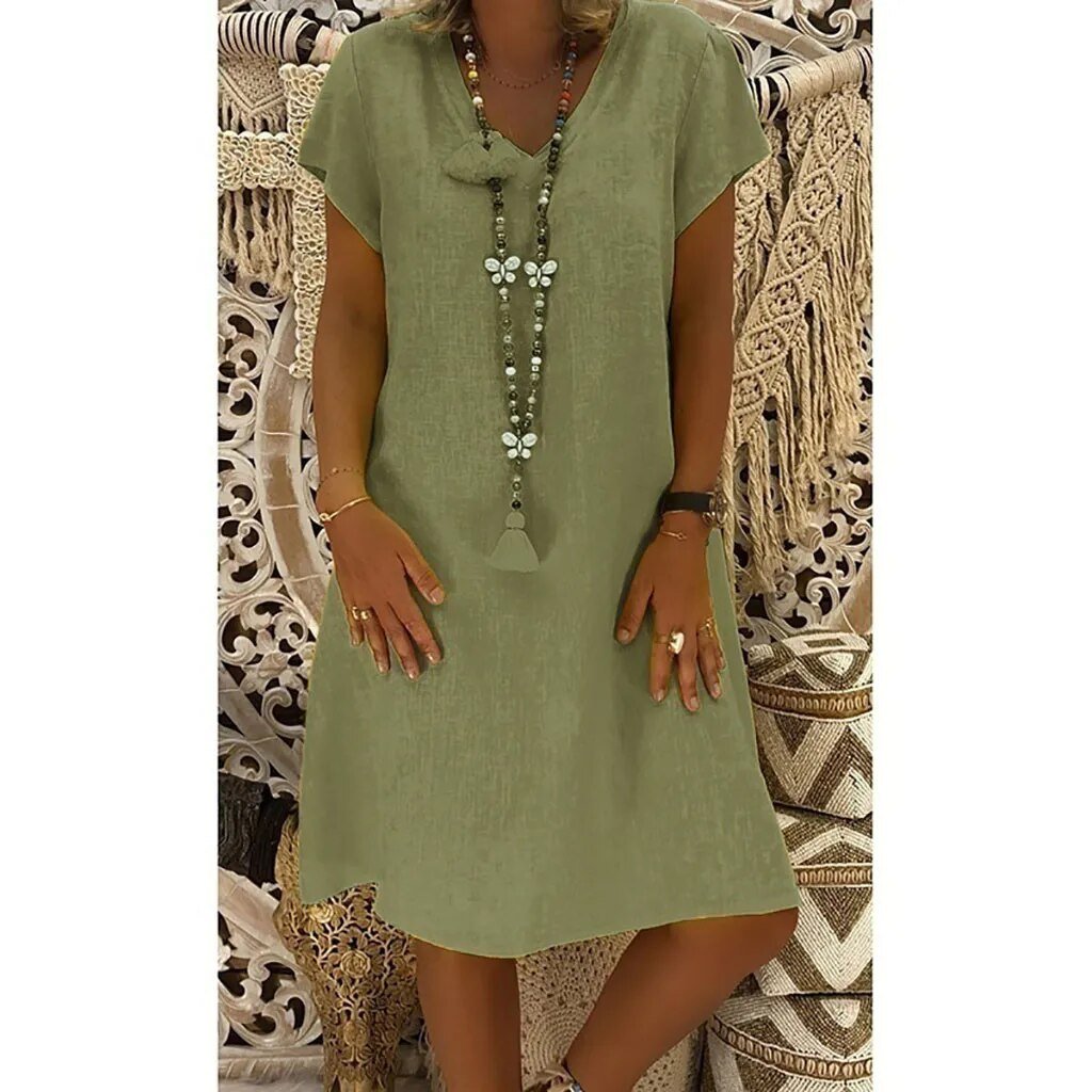Leonora | Damen V-Ausschnitt Kurzarm Mini Kleid