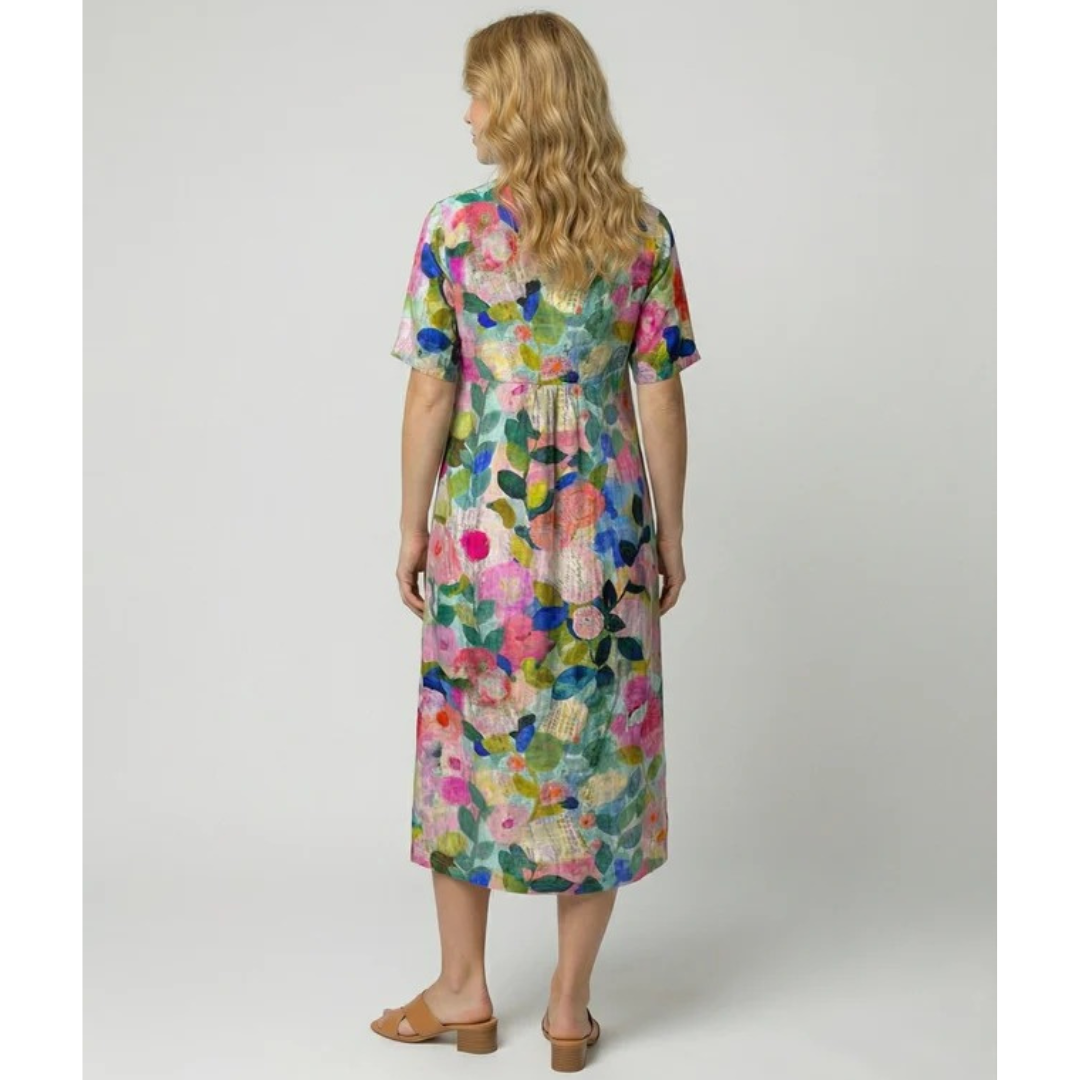 Levke | Damen Locker Leinen Midikleid