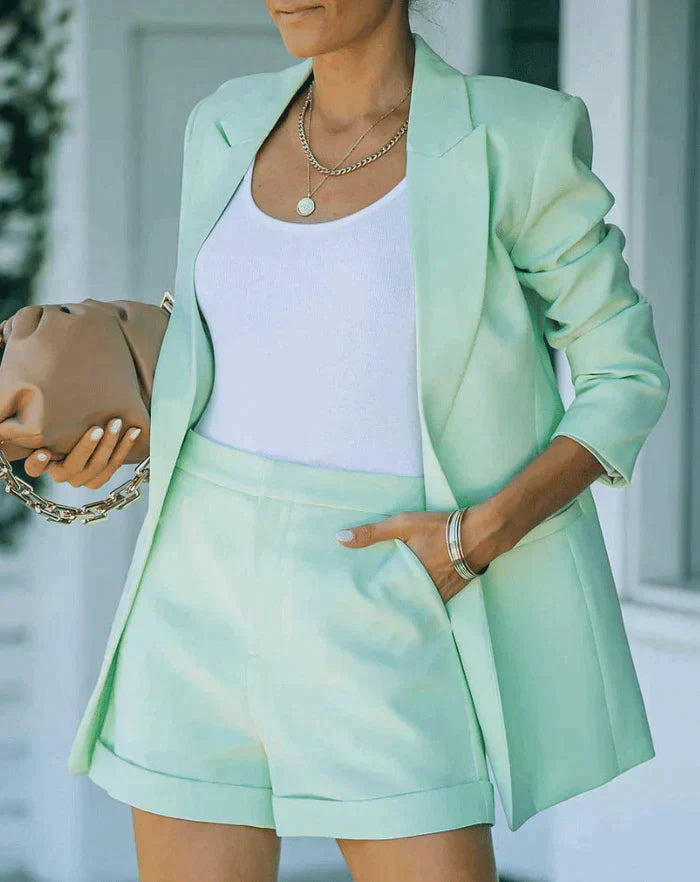 Kira | Damen Blazer Set mit Shorts Elegant Einfarbig Sommer