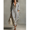 Lioba | Damen Elegante Gestreiftes Maxikleid Langarm