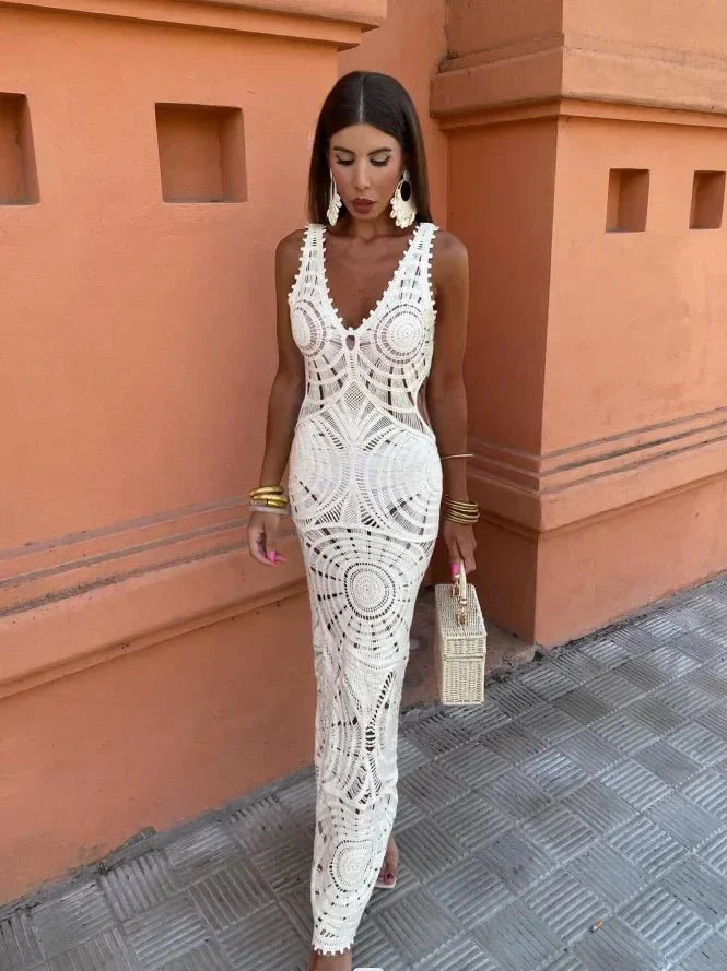 Sommerfeld | Elegantes Maxikleid in Häkeloptik