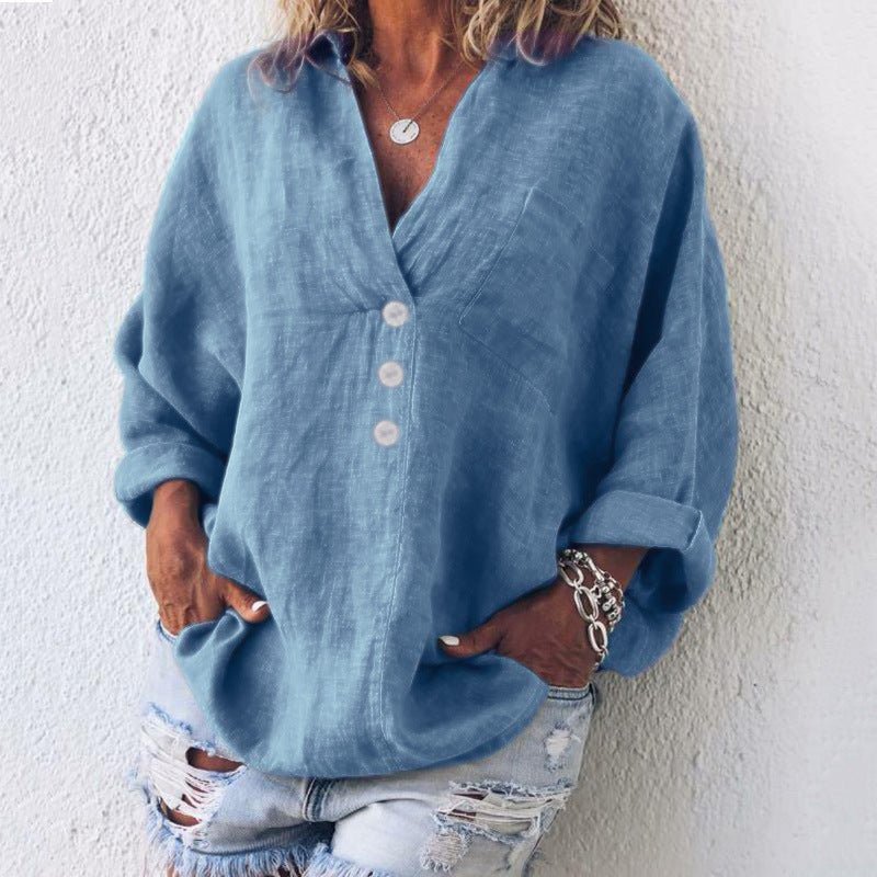 Lorelei | Damen V-Ausschnitt Bluse mit Knopfleiste