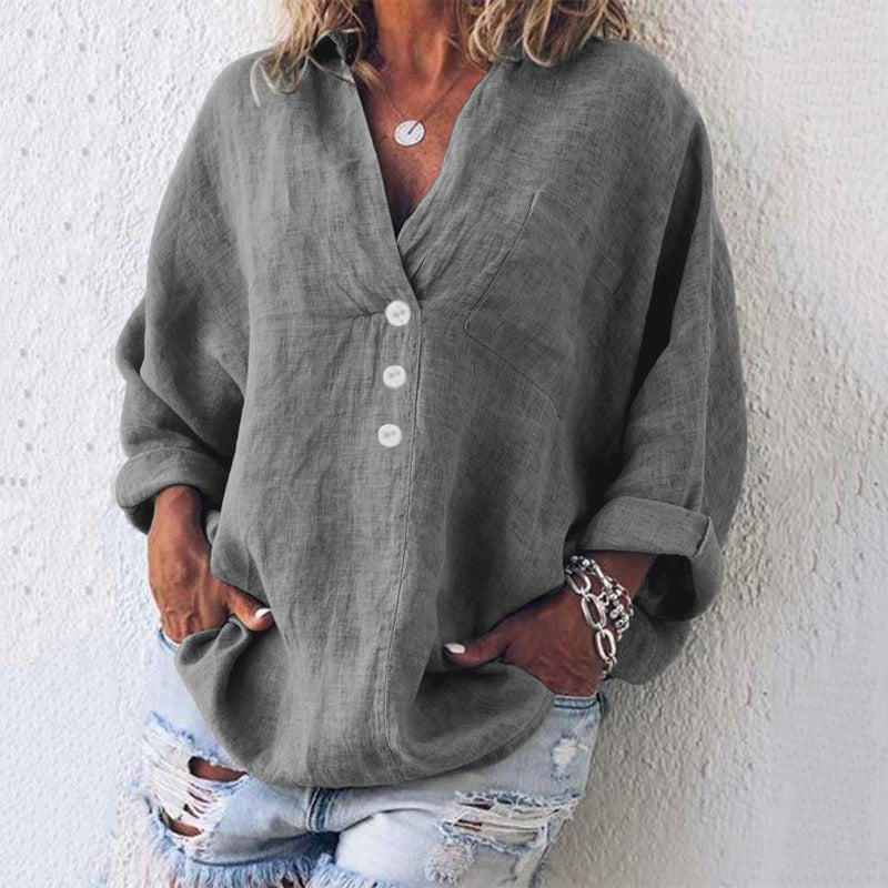 Lorelei | Damen V-Ausschnitt Bluse mit Knopfleiste