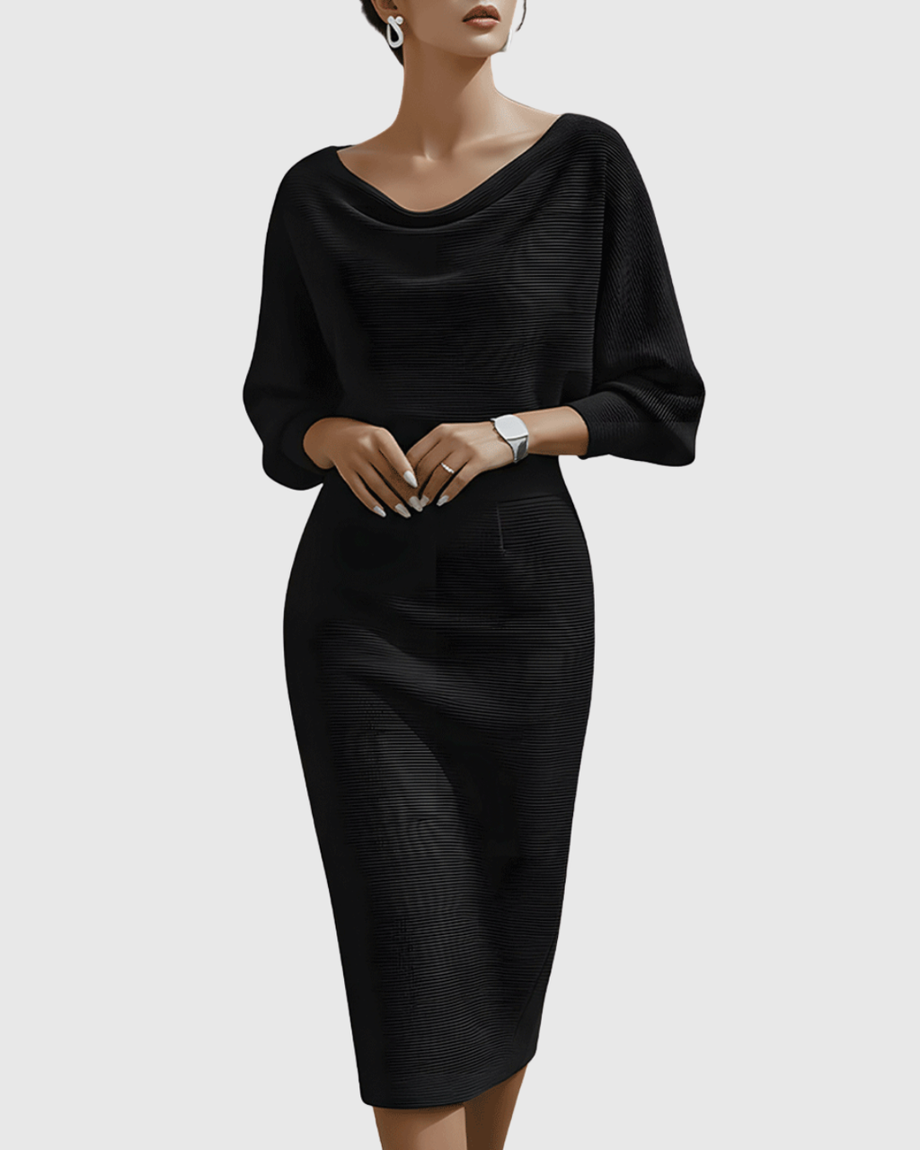 Lucinda | Damen Wasserfallkragen Midi Kleid